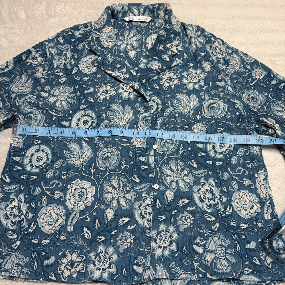 Zara Floral Blue Women's Top Size Medium - Picture 6 of 6